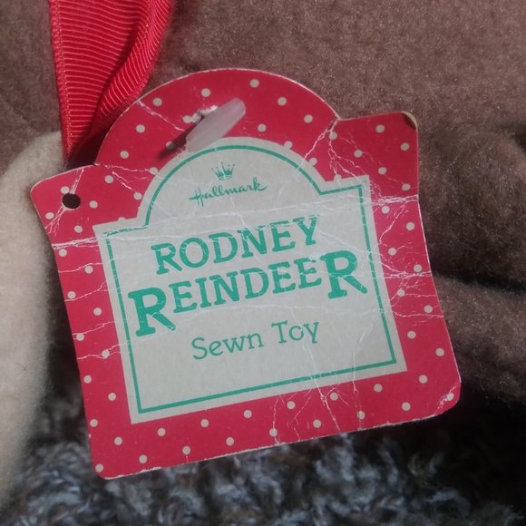 Vintage Hallmark Plush RODNEY REINDEER w/ Red Ribbon Stuffed Toy Animal HTF - Picture 11 of 11